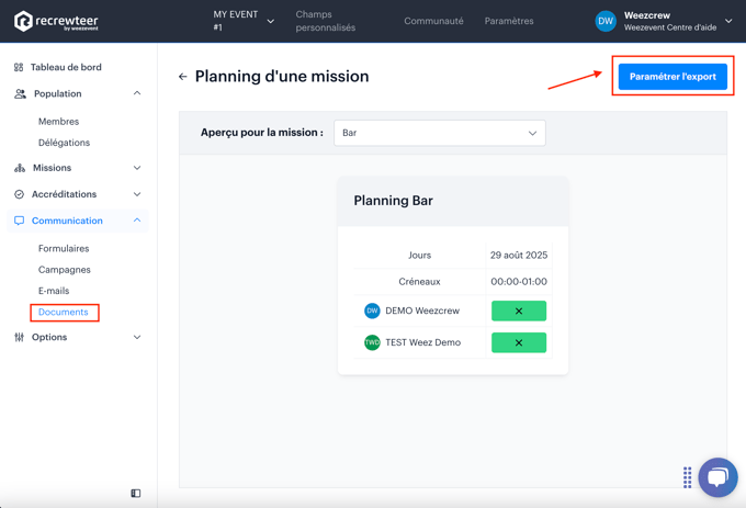 Éditer et exporter le planning dune mission FR01