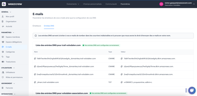 Configurer les entrées DNS de mon nom de domaine FR