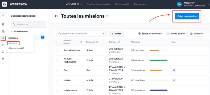 Créer et paramétrer une mission pour un événement FR01