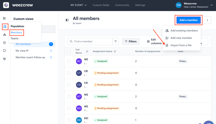 Importer un listing de membres dans la solution EN01
