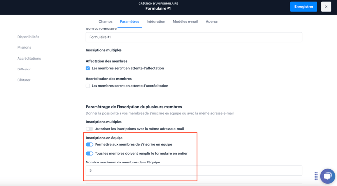 Inscription en équipe FR