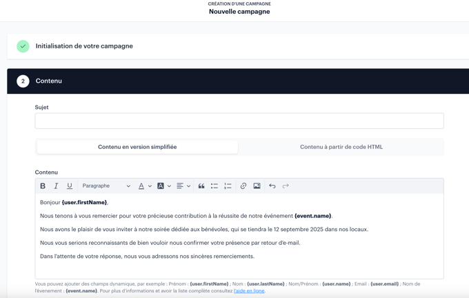 Intégrer des champs dynamiques dans le corps dun e-mail ou SMS fr01