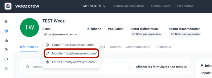 modifier adresse mail 