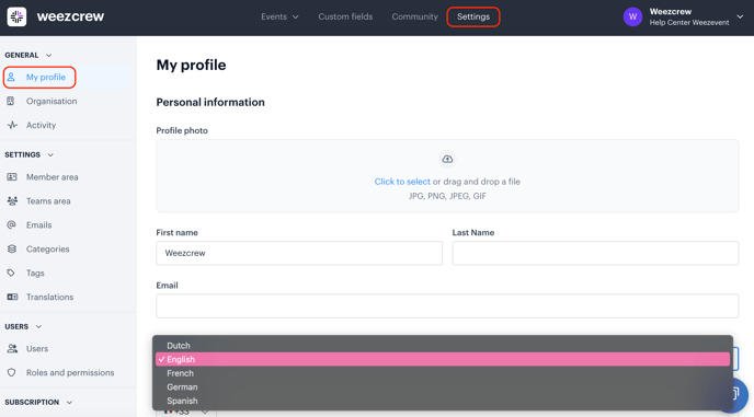 Modifier la langue dans la solution EN