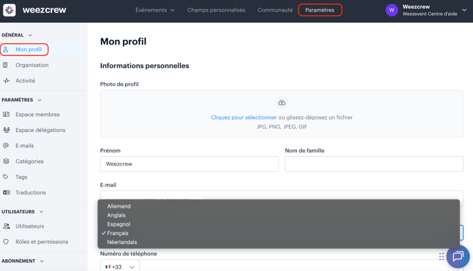 Modifier la langue dans la solution FR
