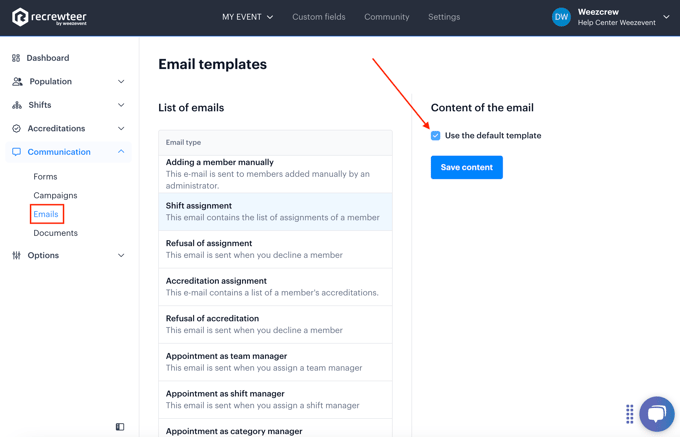 Personnaliser les modèles type d’e-mails envoyés aux membres EN01