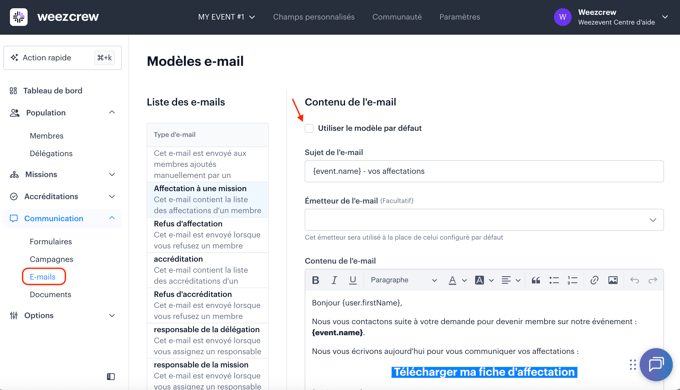 Personnaliser les modèles type de-mails envoyés aux membres  FR