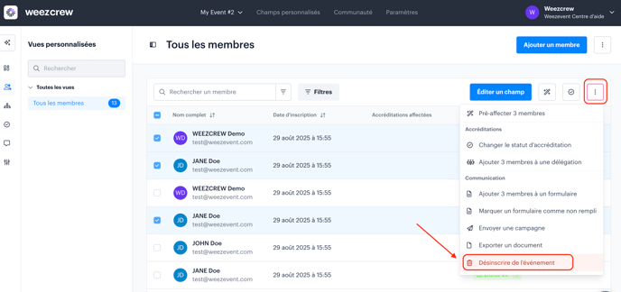 desinscrire un membre dun événement FR02