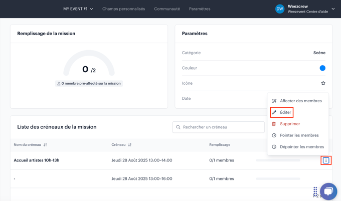 Modifier un créneau de mission en cours de gestion d’événement FR0Modifier un créneau de mission en cours de gestion d’événement FR02