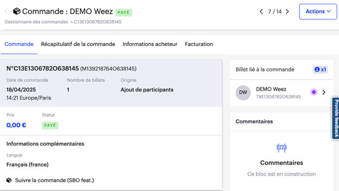 Gérer les commandes de mon événement FR03