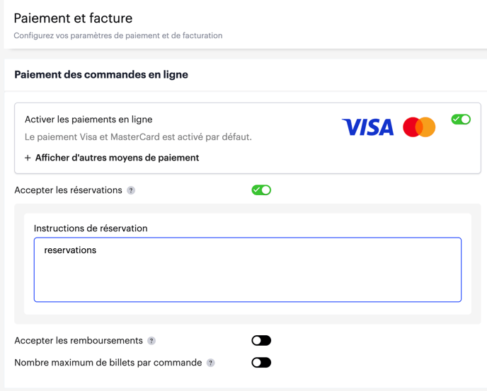 instructions de paiement