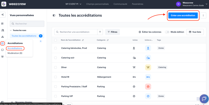 Créer des accréditations FR