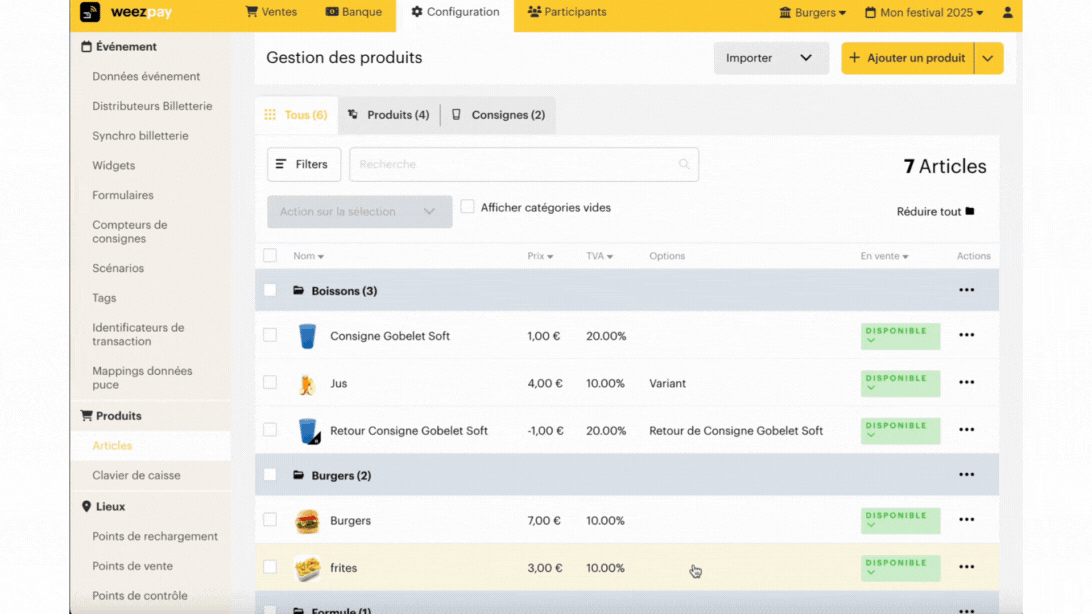 Créer et configurer un article cashless FR08