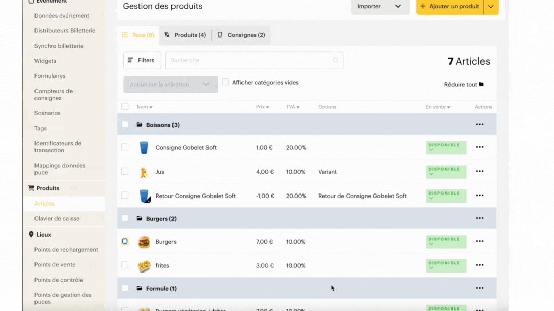 Créer et configurer un article cashless FR09