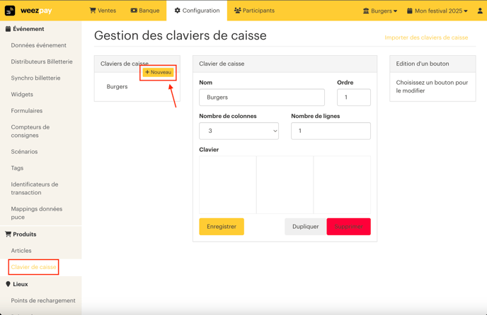 créer et configurer un clavier de caisse cashless FR02