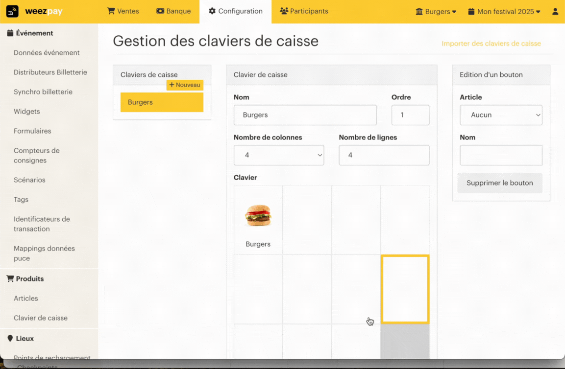 créer et configurer un clavier de caisse cashless FR01!!