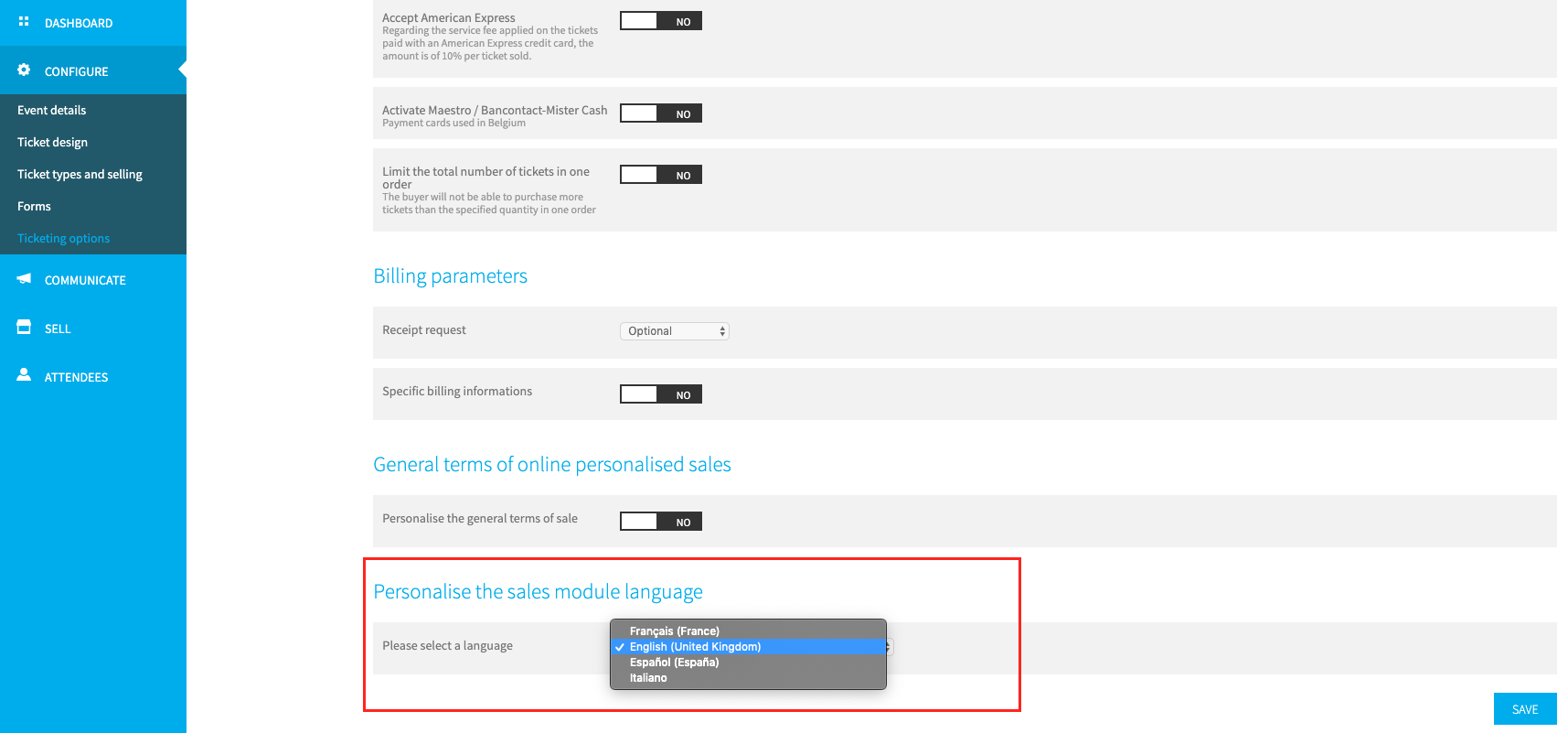 Ticketing Options